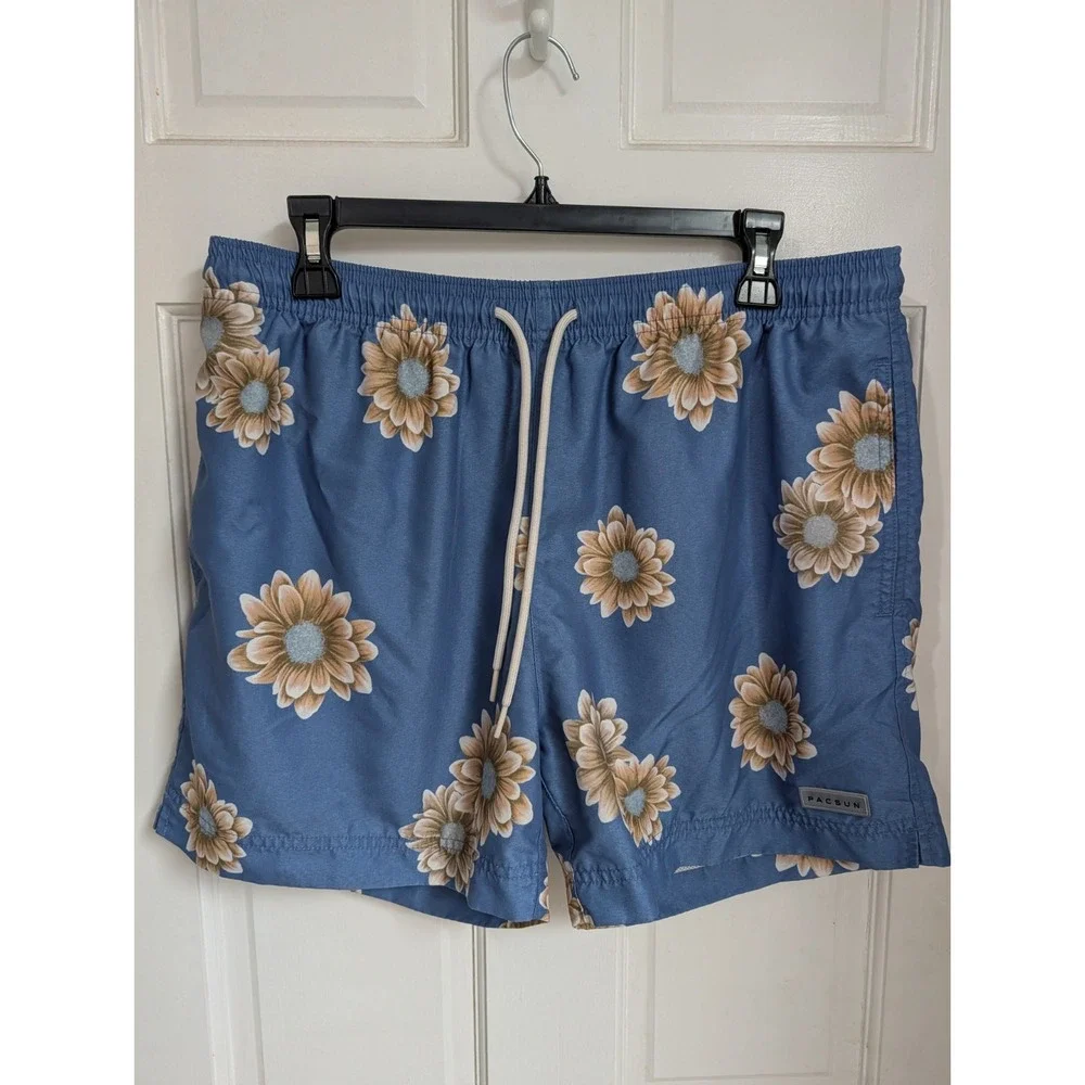 PACSUN swim trunks blue daisy print shorts Large